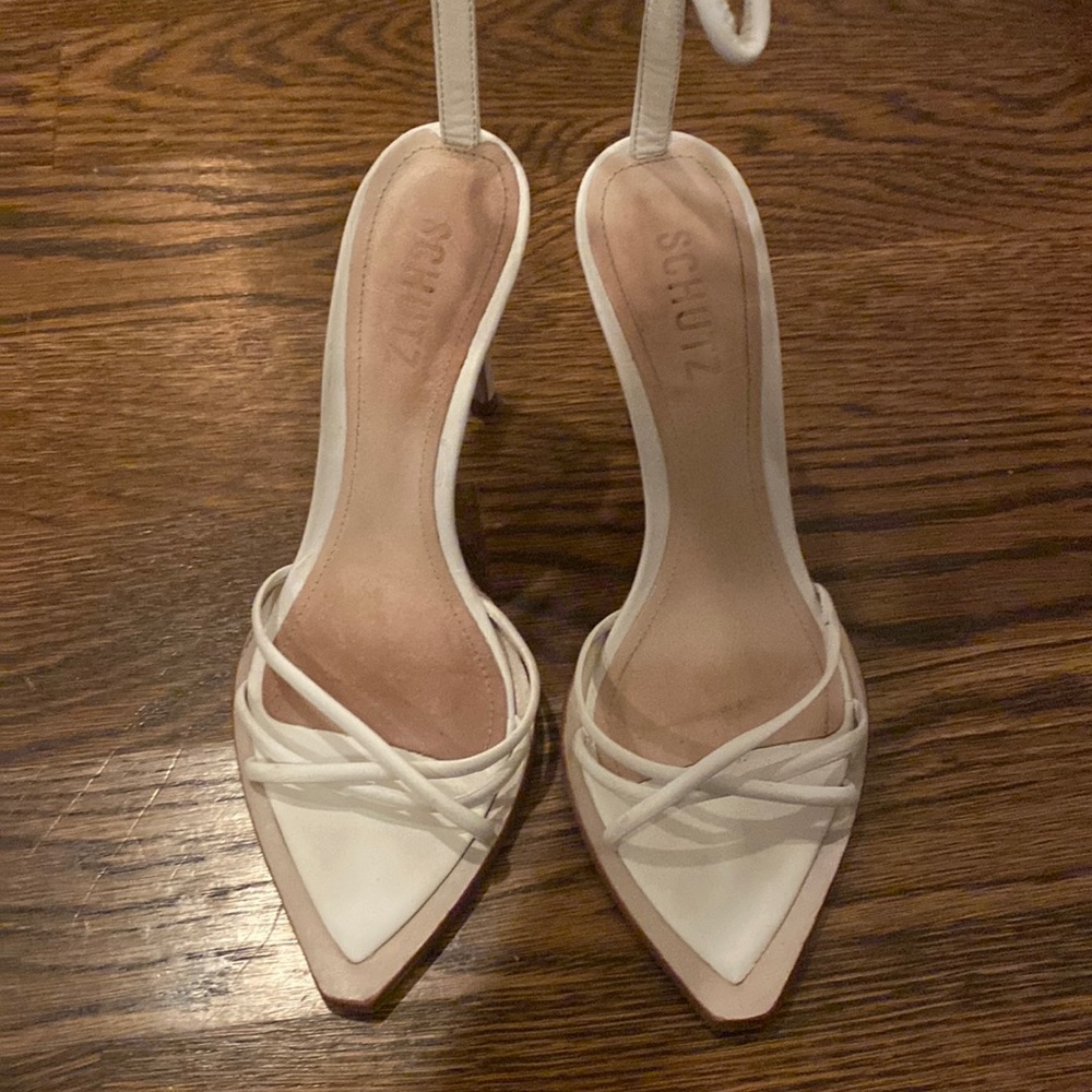 SCHUTZ White Stilettos with Ankle Strap